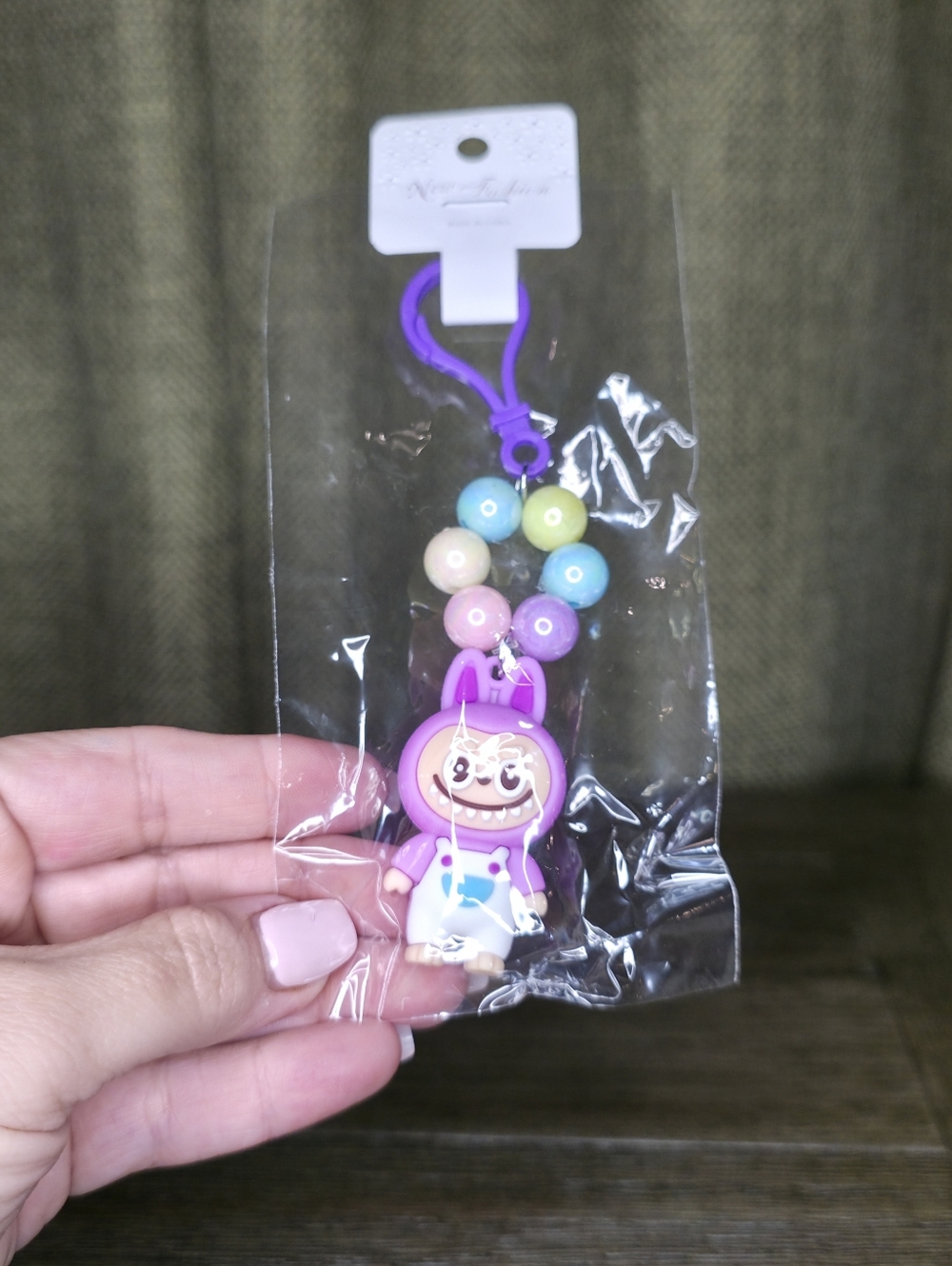 Purple Monster Charm Keychain with Pastel Beads - Kids Toys